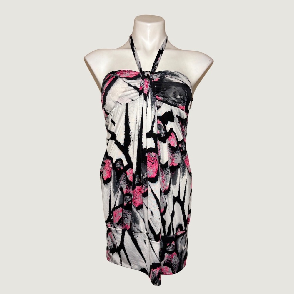 Y2K Rue21 Scene Abstract Halter Mini Dress Blouson Banded Hem #15